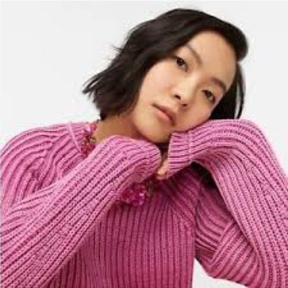 NWT J. Crew Women  Pink Washed Crew Neck Coastal Ribbed Cable Knit Sweater SZ XL - Picture 3 of 10